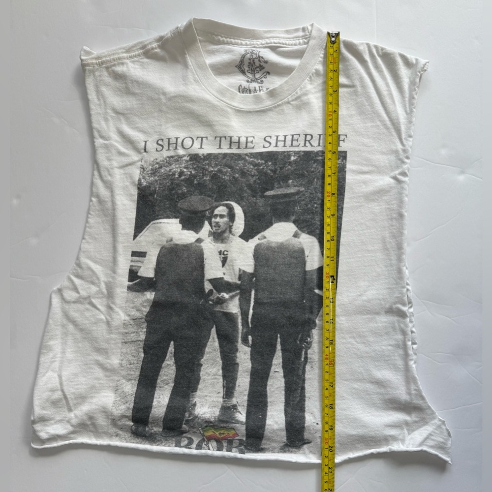 Y2K Bob Marley "I Shot The Sheriff" Graphic Cut Out T-Shirt Size M - Picture 4 of 6